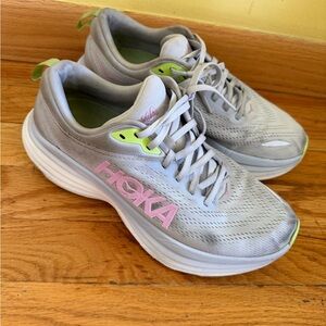 HOKA Lightweight Running Shoes in Light Gray with Pink & Neon Accents
